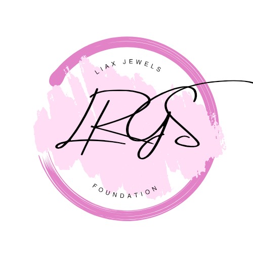 Pink circular logo with black cursive initials and text, and a watercolor background.