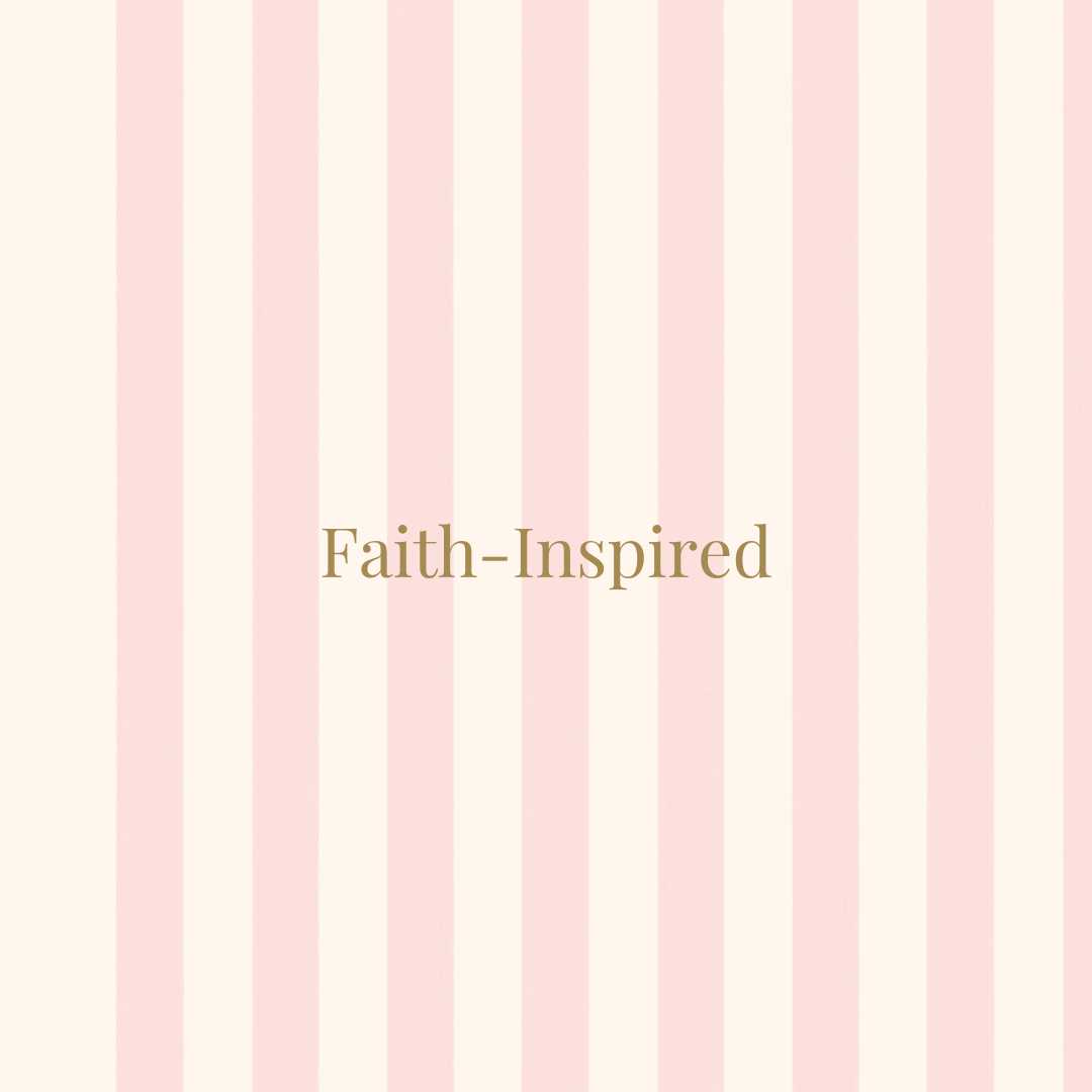 Book cover with pink and cream vertical stripes and the title 'Faith-Inspired' in gold text.
