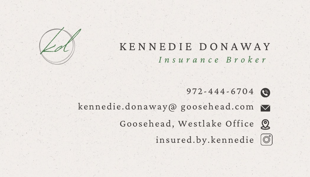 Business card with name, title, contact info, and icons for email, phone, and social media.