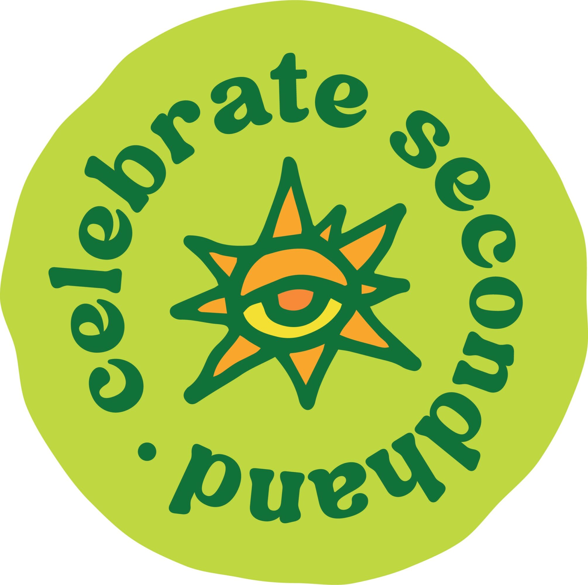 Green circular logo with an eye and star design, and the text 'celebrate secondhand' around it.