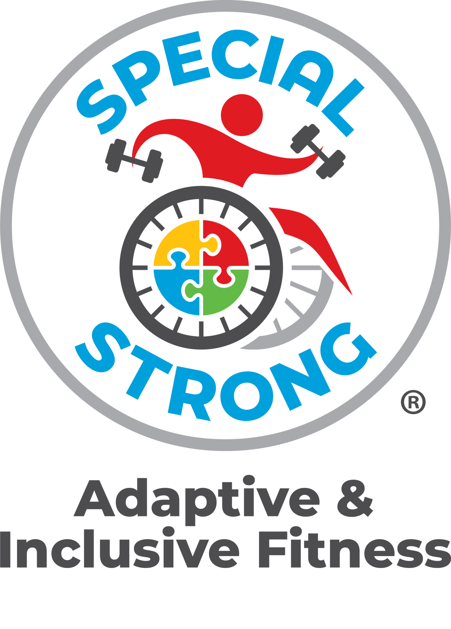 Logo with a person in a wheelchair holding dumbbells, puzzle piece circle, and text 'Special Strong' and 'Adaptive & Inclusive Fitness'.