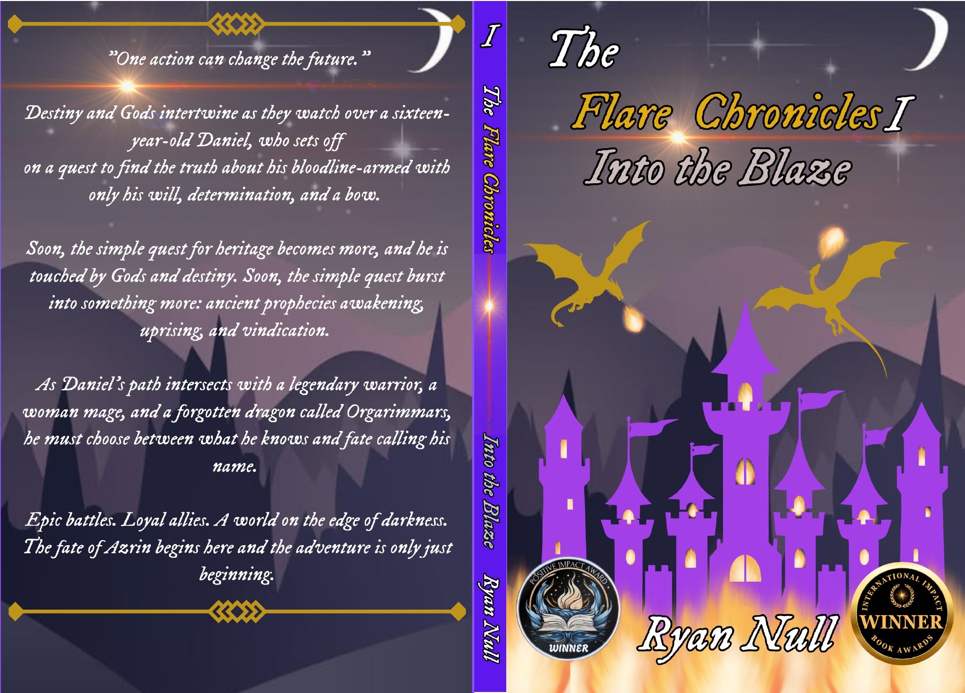 Book cover with purple castle, bats, and flying creatures against a dark sky, title and author's name displayed prominently.