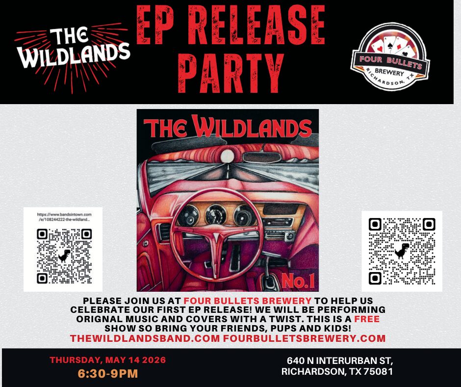 Concert poster for The Wildlands EP release party with event details and QR codes.