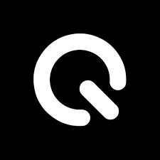White circular icon with a stylized letter Q on a black background.