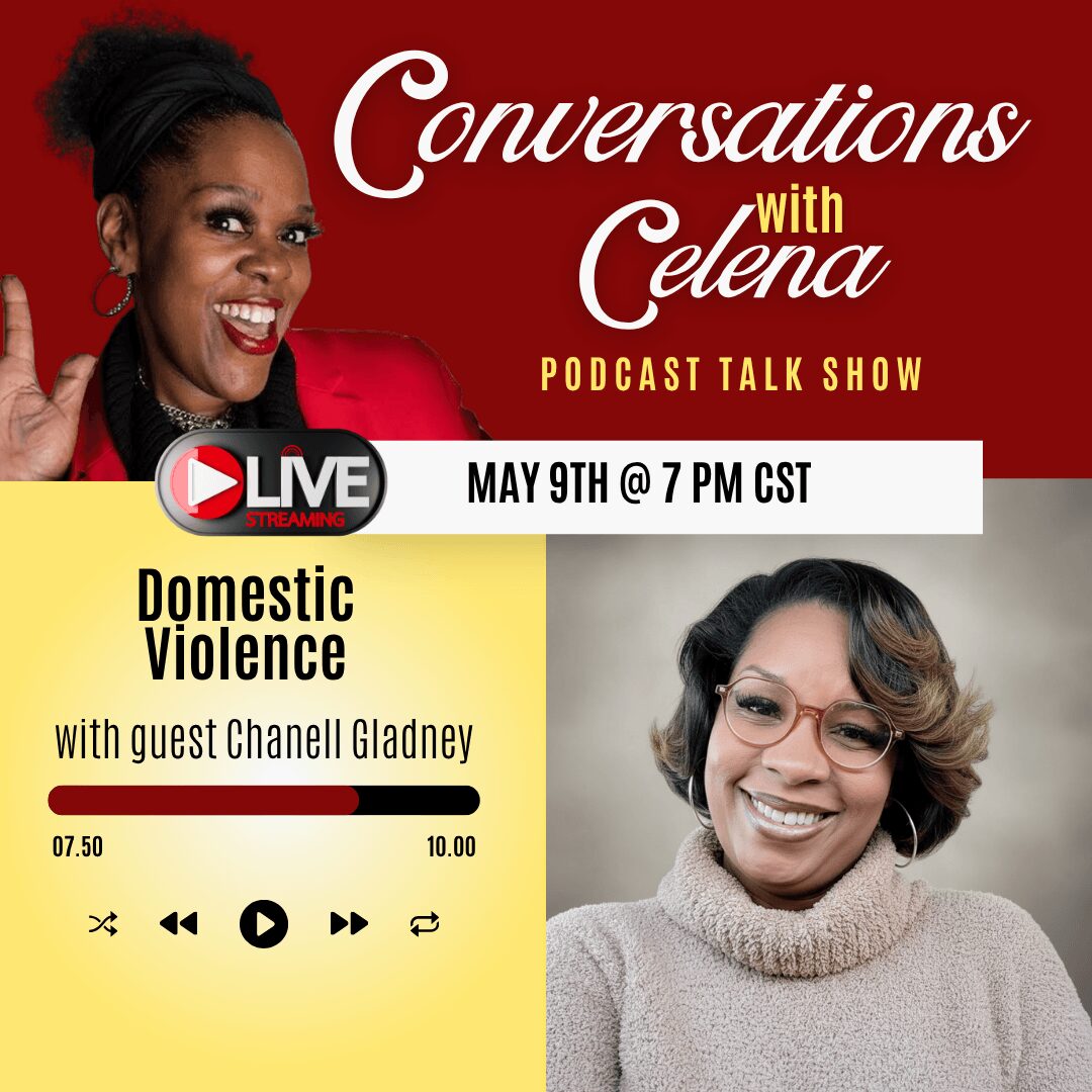 Promotional poster for podcast talk show featuring two women, one smiling and the other wearing glasses, with event details.