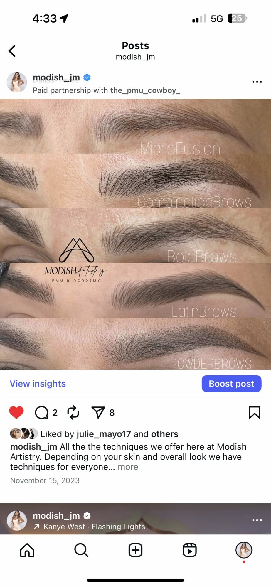 Close-up of eyebrows and eyelids with makeup, showing different styles and shapes, on a person's face.