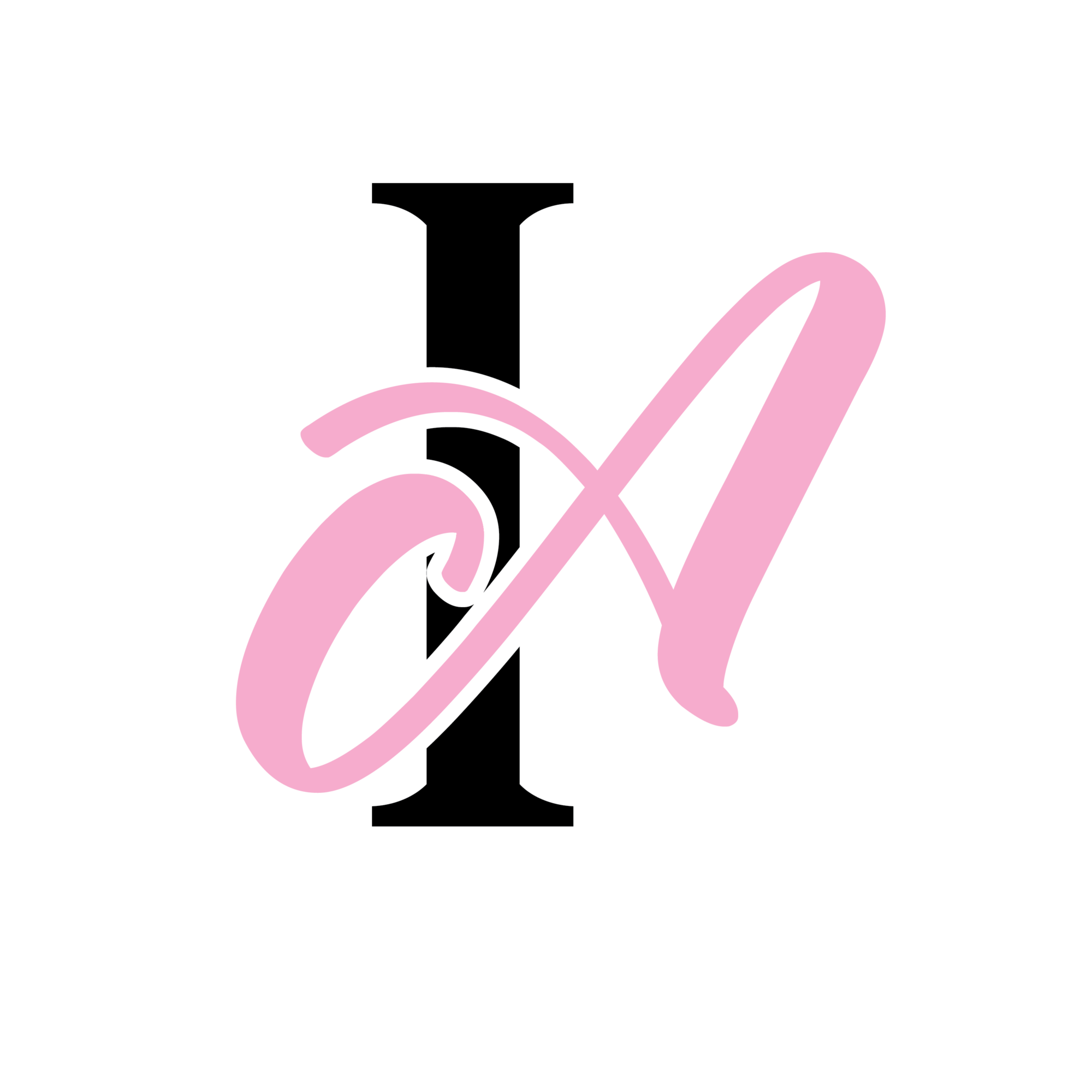 Letter I with a pink cursive letter A overlapping it, on a white background.