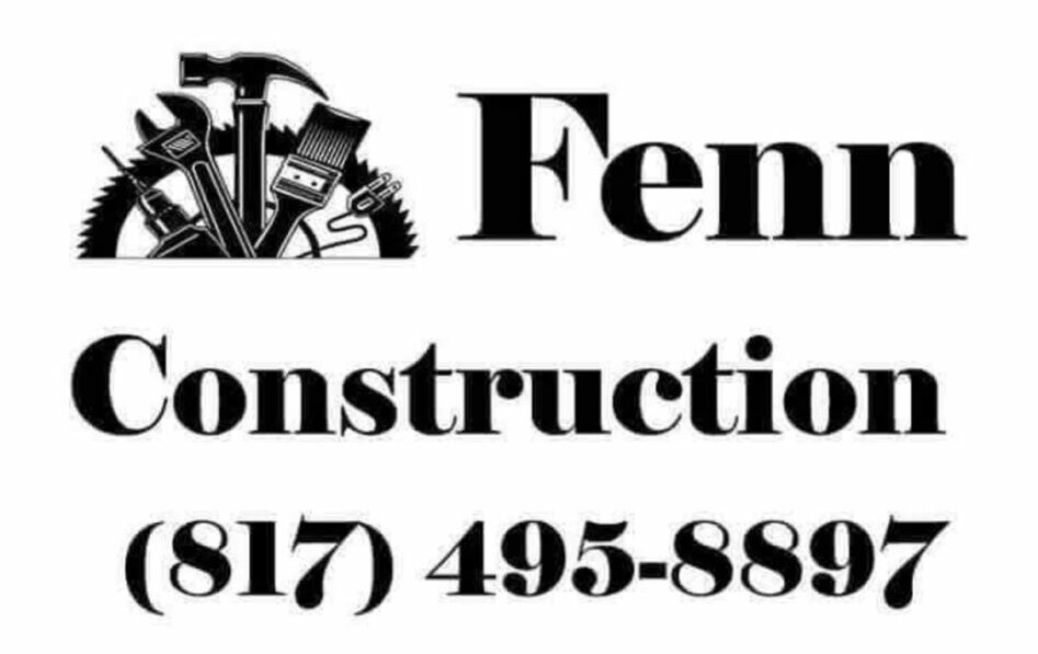 Construction company sign with logo, company name, and phone number, in black and white.