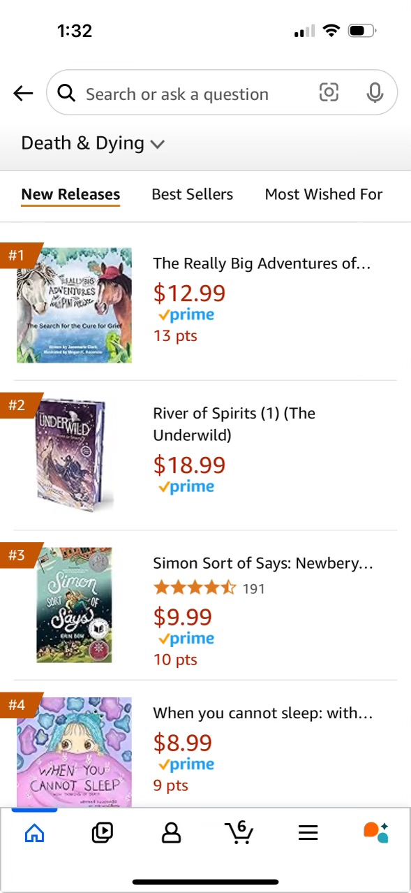 Screenshot of a mobile app displaying a list of new book releases with prices and ratings.