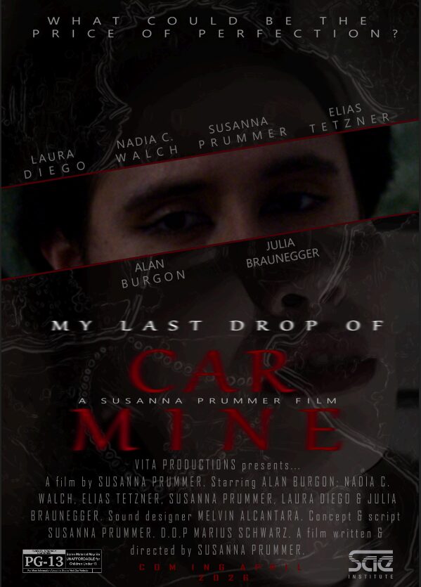 Close-up of a person's face with text overlay, including movie title and credits, partially obscured by smoke or mist.