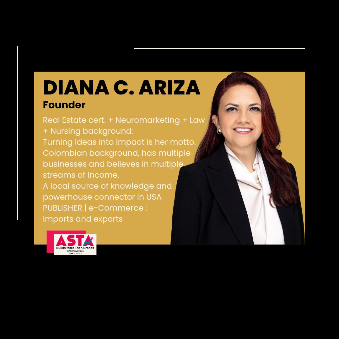 Businesswoman with long dark hair in a black blazer, smiling, on a professional presentation slide background.