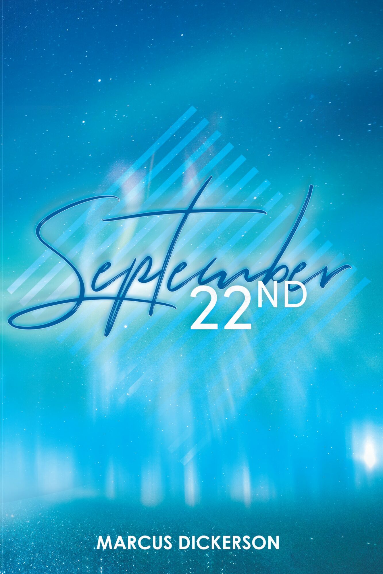 Event date: September 22nd, with a blue background and starry sky, featuring stylized text and author's name.