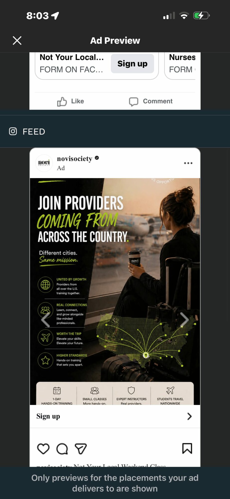 Advertisement for healthcare providers with a person in a wheelchair and a green leaf design, promoting services across the country.