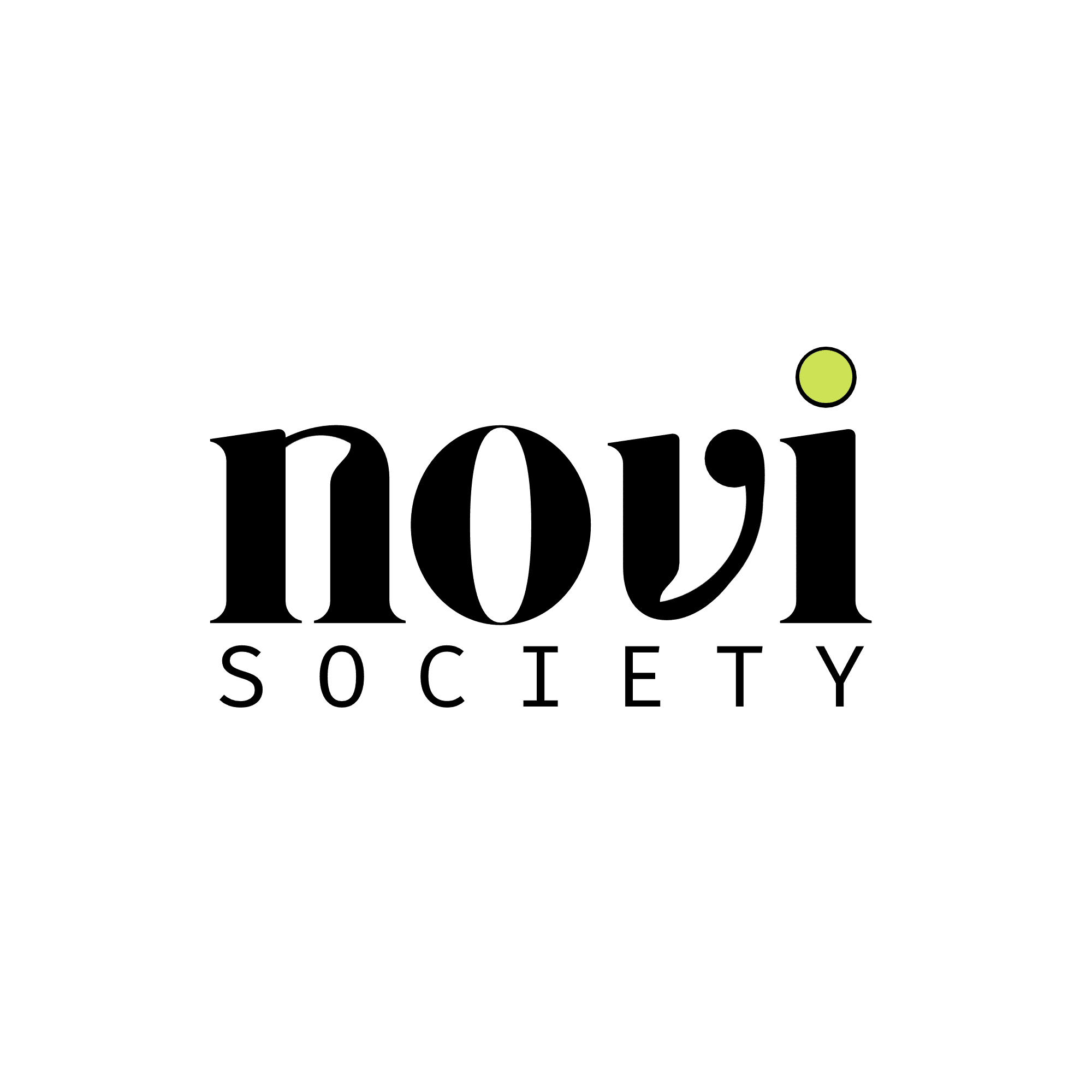 Logo with the word 'novi' and a small green circle above the letter 'i', with the word 'SOCIETY' below.