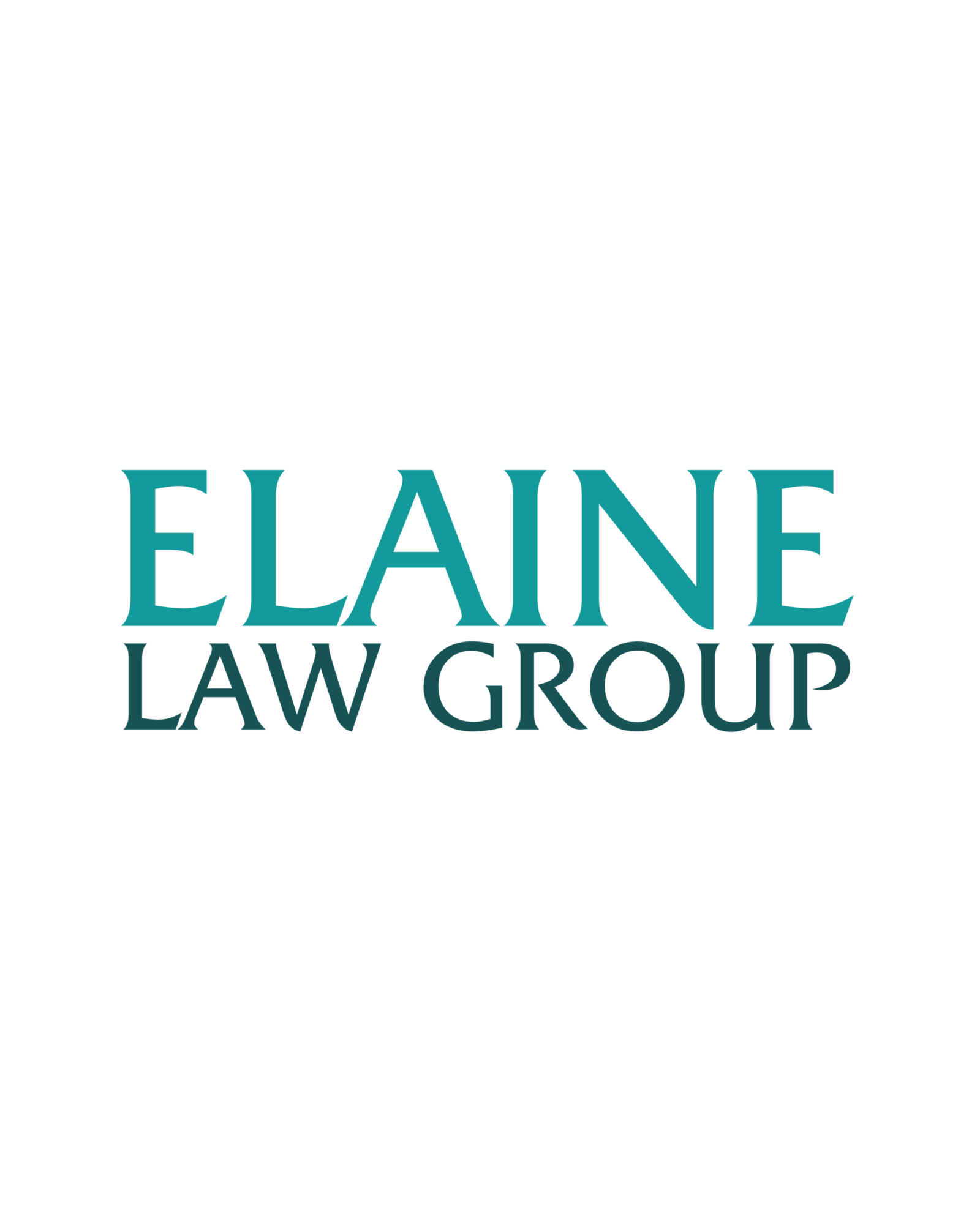 Elaine Law Group logo with text in teal and black, centered on a white background.
