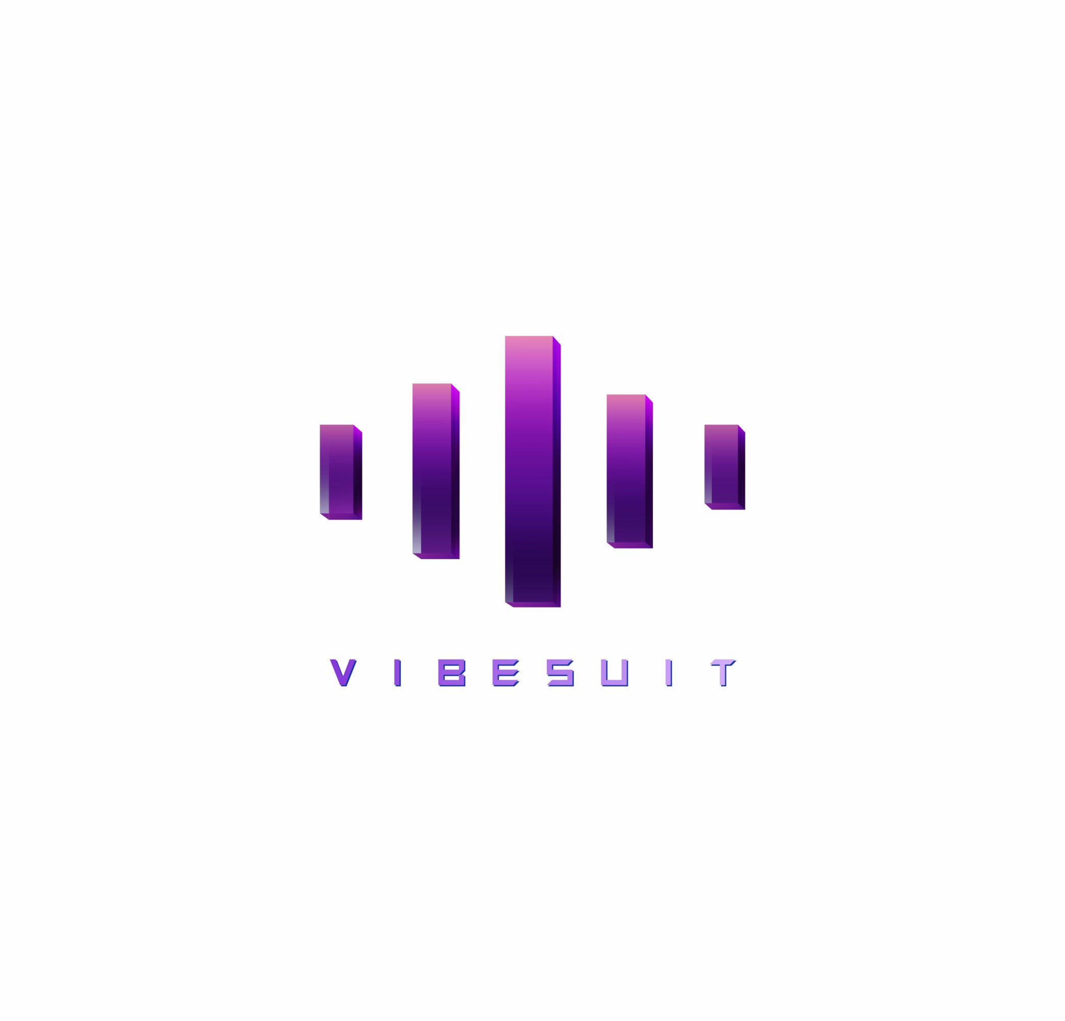 Logo with purple vertical bars and the word 'VIBESUIT' below, on a white background.