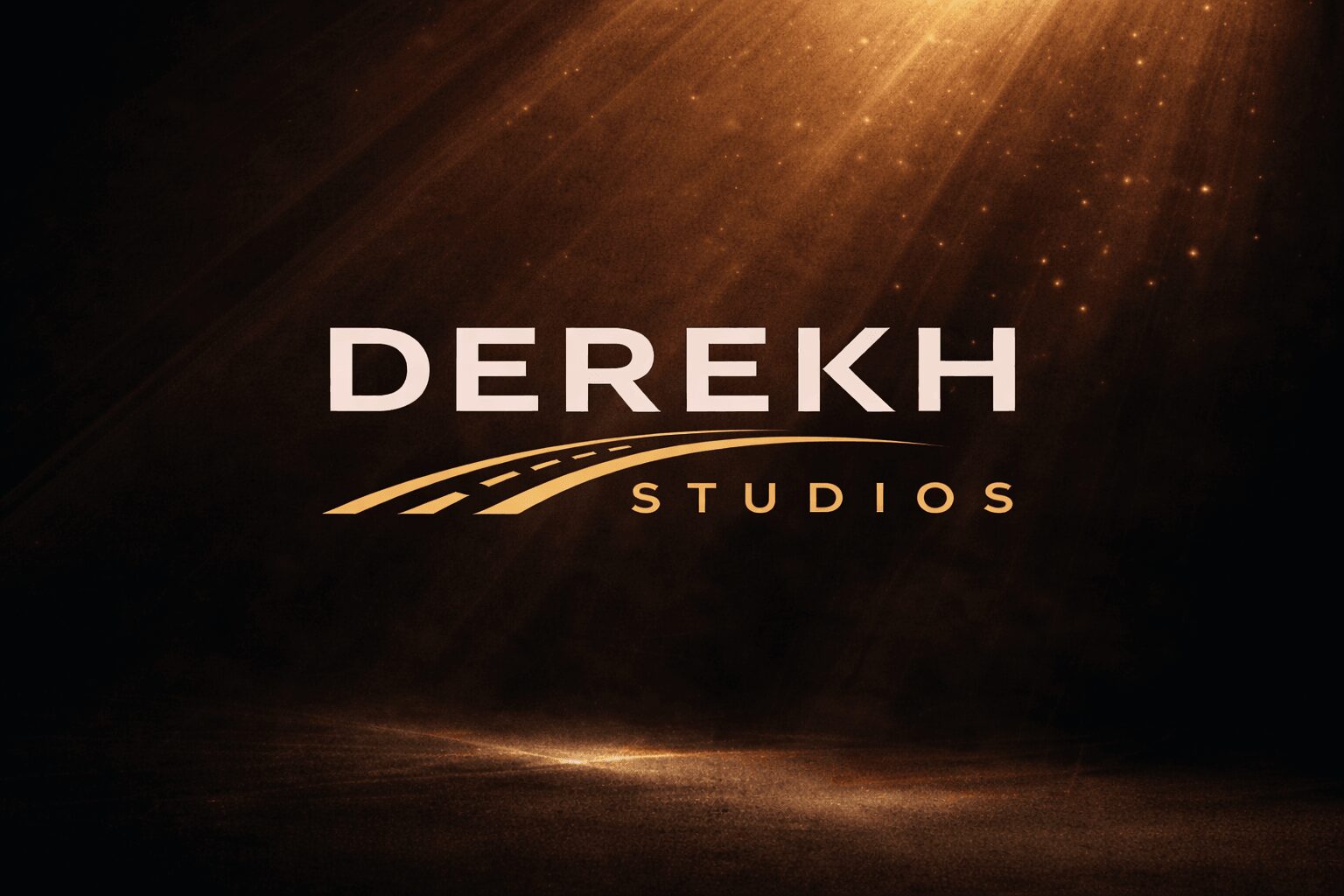 Logo with text 'DEREKH STUDIOS' and a stylized swoosh, on a dark background with light rays.
