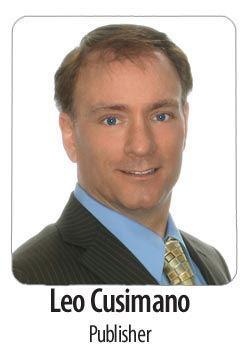 Portrait of a man in a suit and tie, smiling, with text 'Leo Cusimano Publisher' below.