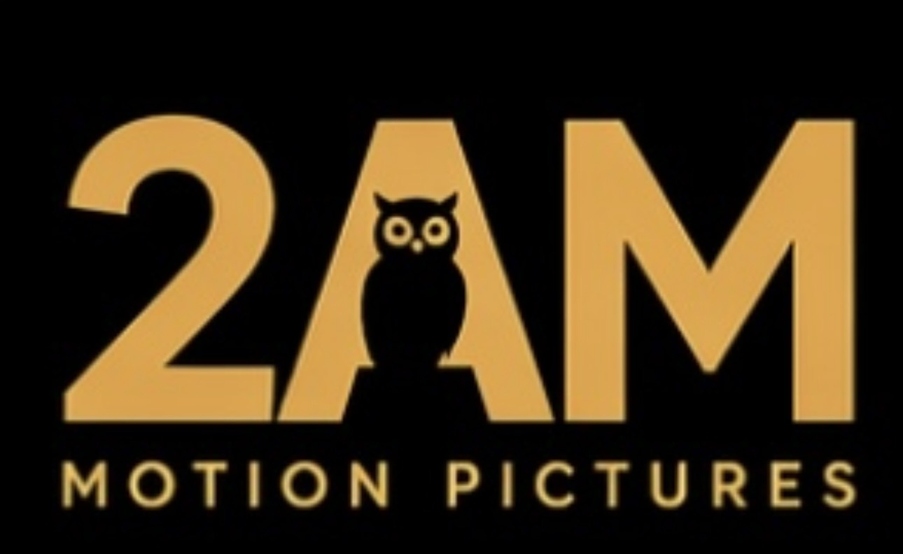 Logo with large gold text '2AM' and an owl silhouette in the center, with 'MOTION PICTURES' below, on black background.