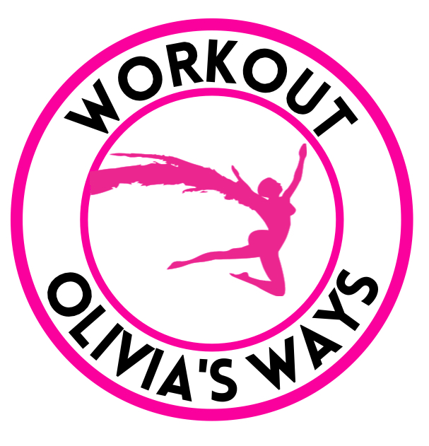 Logo with a person jumping, surrounded by pink circle, with text 'Workout Olivia's Ways' around it.