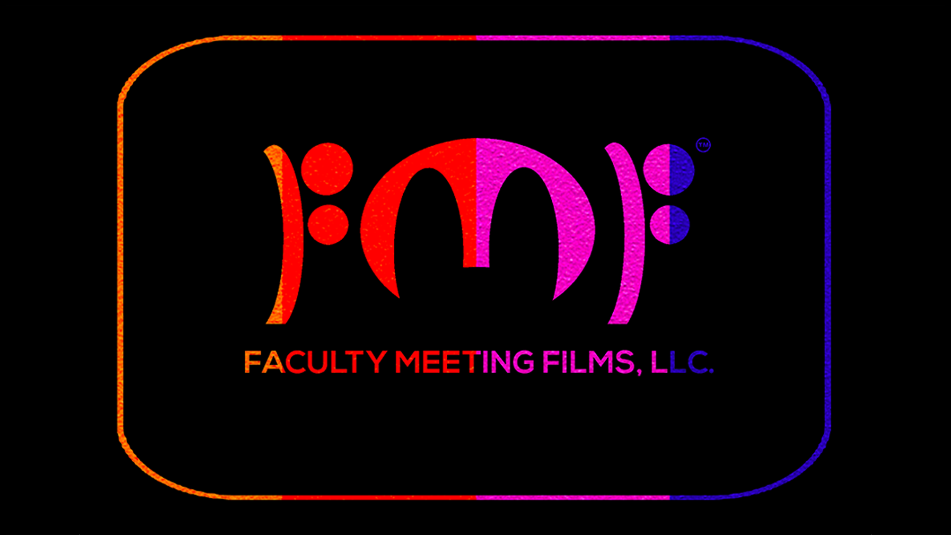 Logo with colorful stylized letters and text reading 'FACULTY MEETING FILMS, LLC' on a black background.