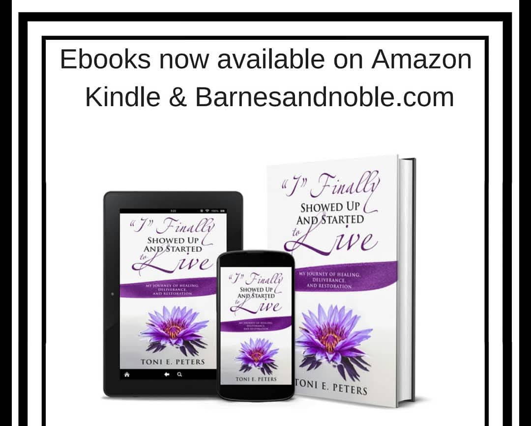 Advertisement for ebooks on Amazon, Kindle, and Barnesandnoble.com, featuring a book, tablet, and phone with purple flowers, text, and a black border.