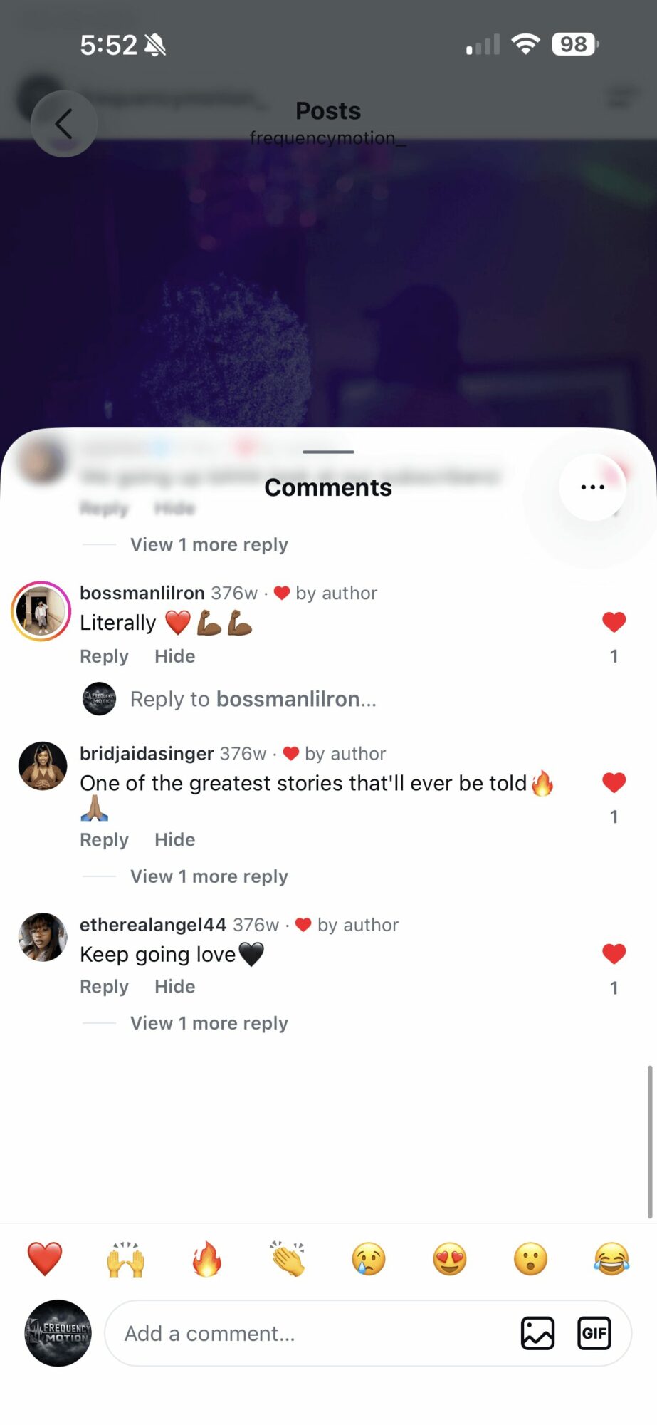 Screenshot of a social media comments section with various comments and emojis, on a dark background.