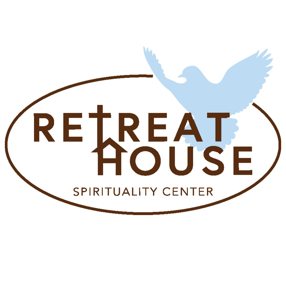 Logo with a blue dove above the words 'RETREAT HOUSE' and 'SPIRITUALITY CENTER' inside an oval.