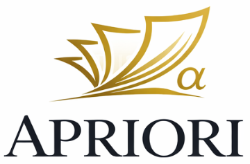 Stylized golden butterfly with the Greek letter alpha and the word 'APRIORI' below, on a white background.