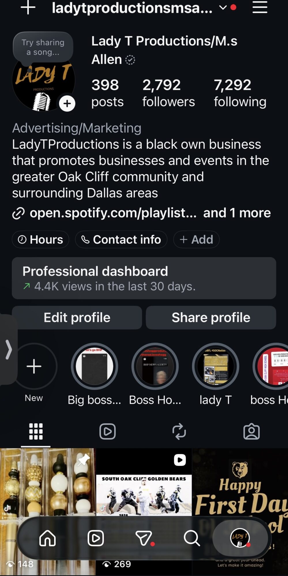 Screenshot of a social media profile page with profile picture, posts, followers, following, and posts count.