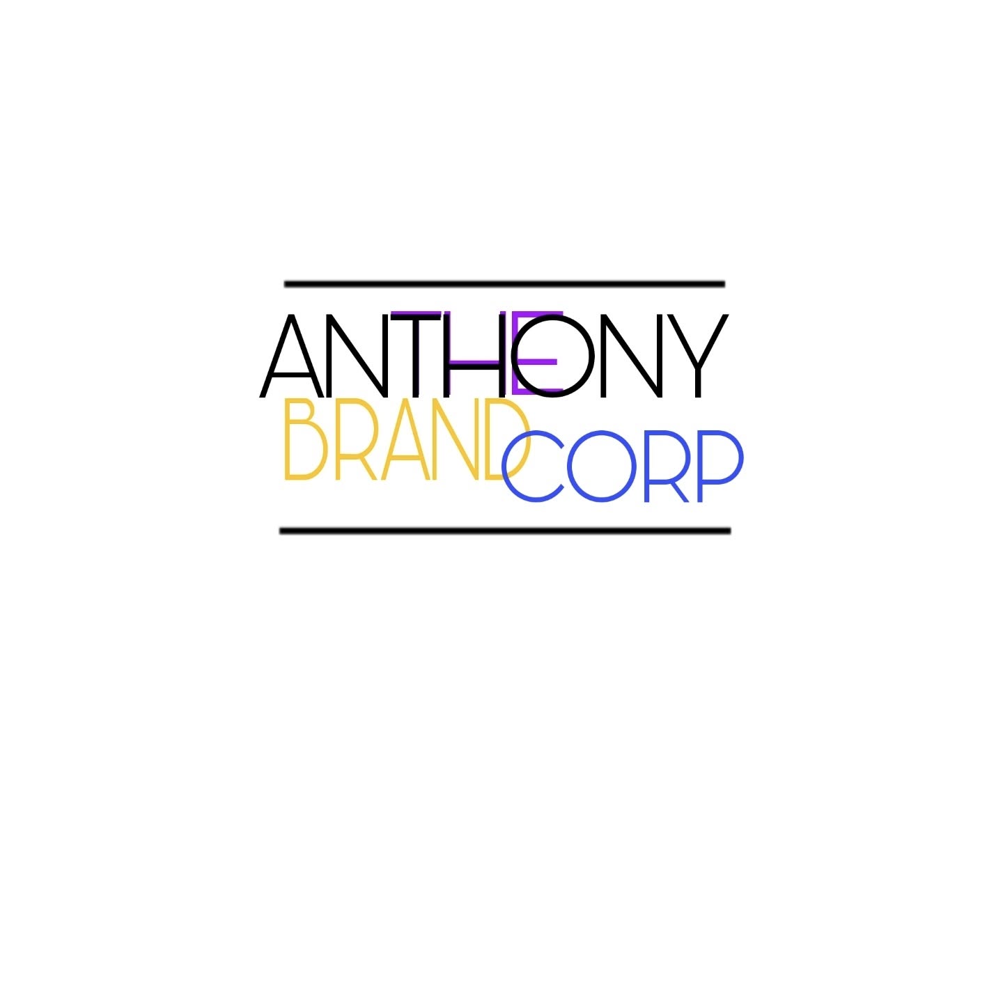 Logo with black, purple, yellow, and blue text reading 'Anthony Brand Corp' with lines above and below.