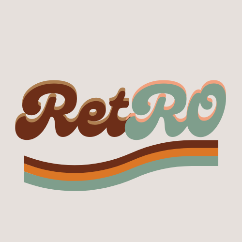 Stylized text reads 'RetRO' with a wavy line below, in retro colors and font style.