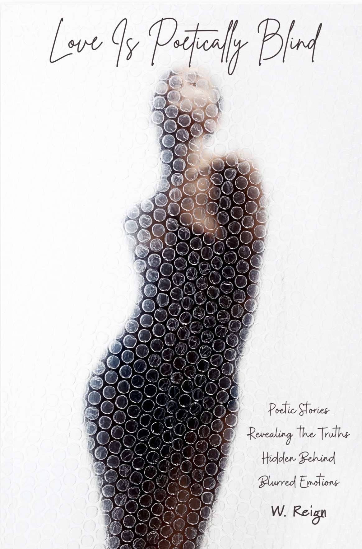 Silhouette of a woman made of bubble-like circles, with handwritten text above and below, on a white background.