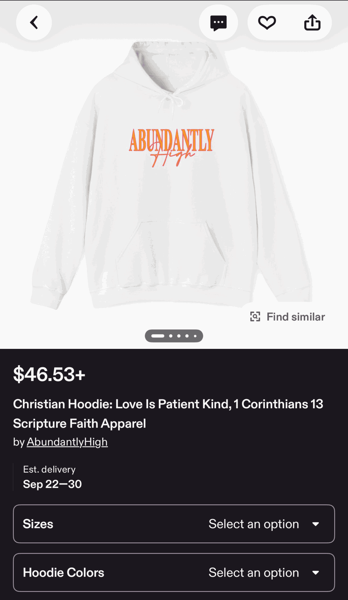 White hoodie with orange text reading 'ABUNDANTLY' on the front.